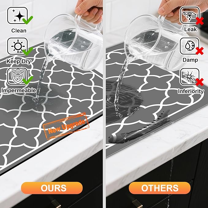 Dish Drying Mats for Kitchen Counter, Waterproof Coffee Mat for Countertop, Under Sink Mats, Coffee Bar Mat Accessories
