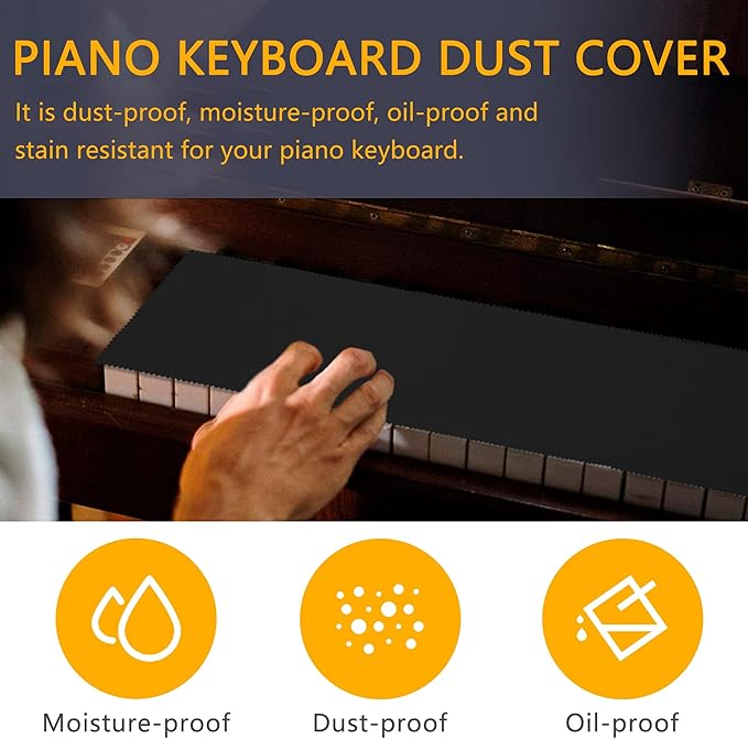88 Keys Piano Keyboard Black Dust Cover - For Upright Grand Pianos, Digital Pianos and Electronic Keyboards - Protective Key Cover Cloth (2 Packs)
