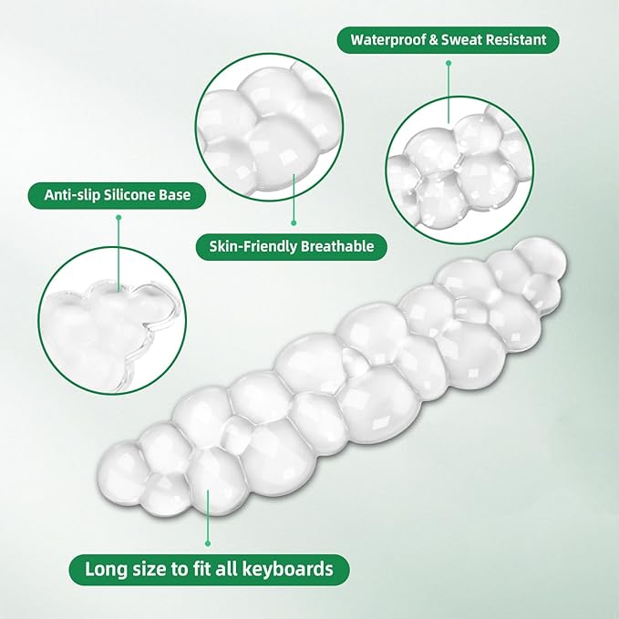 Gel Cloud Keyboard Wrist Rest, Ergonomic Wrist Support and Arm Support Keyboard Rest for Typing Pain Relief，Suitable for Office/Computer/Laptop/Gaming (Transparent Keyboard White)