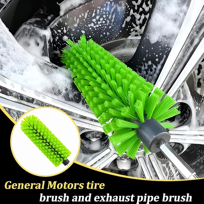 Drill Brush for Car Wheel, Soft No Scratches Vehicle Rim Cleaning Brush for Wheel Rim Engine, Highly Density Automotive Tire Drill Cleaner Tool, Universal for Most Vehicles (Green)