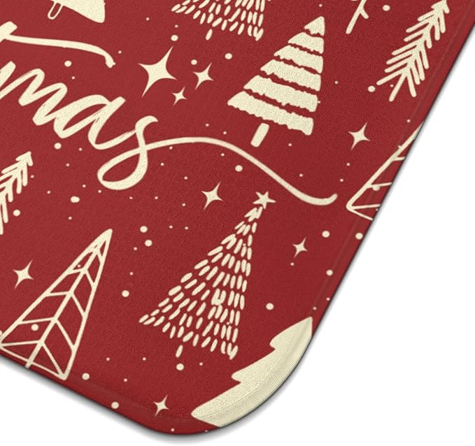 Christmas Kitchen Countertop Dish Drying Mat, Red Christmas Tree Snowflake Pattern Microfiber Kitchen Drying Mat, Washable Absorbent Countertop Xmas Winter Holiday Dish Mat Drainer,18x24Inch