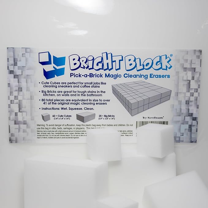 Bright Block Pick-a-Brick Magic Cleaning Eraser Sponges | Select Your Size High Density Melamine Scrubbers for The Bathroom, Kitchen, Floors, Baseboards, Grout, Magic Marker, Walls & More