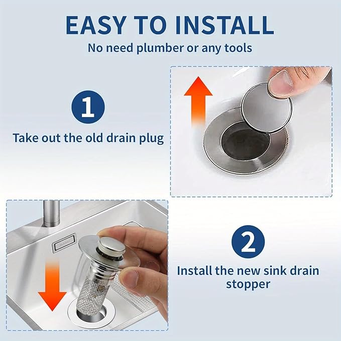 Bathroom Sink Stopper Hair Catcher - Drain Catches & Strainers with Removable Stainless Steel Filter Basket, Pop-Up Design, Easy Cleaning, and US Drain Compatibility. (2pcs)
