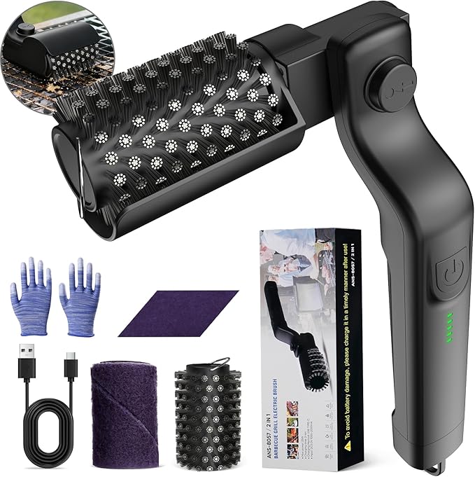 Electric Grill Brush, Rechargeable Grill Cleaner for Outdoor Grill with 3-Speed Power Motor & Stainless Steel Head- 180°Adjustable, Automatic Grill Cleaning Brush for Gas/BBQ Grates & Griddles