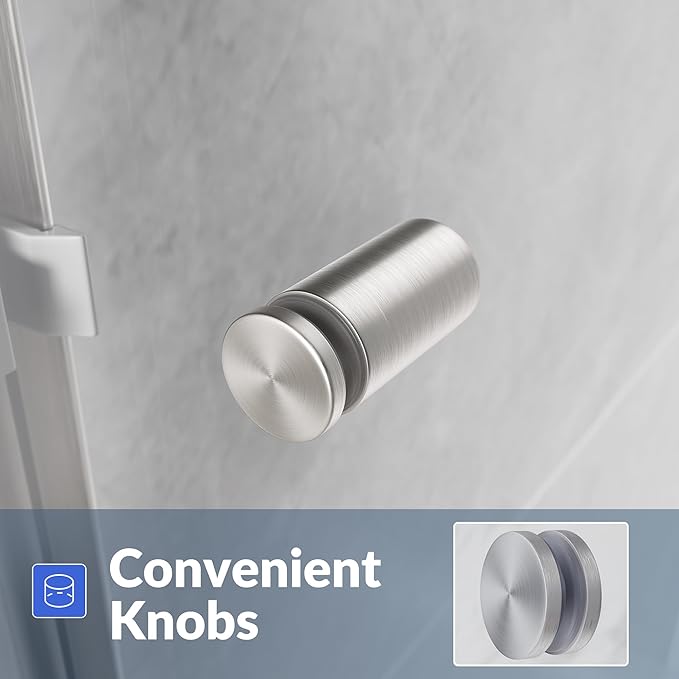 SUNNY SHOWER Semi-Frameless Shower Doors 1/4" (6mm) Glass Sliding Shower Enclosure 54" W x 72" H Shower Glass Door Brushed Nickel Finish
