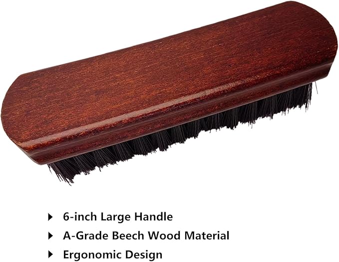Shoe Cleaning Brush Set of 2 Brushes with Horsehair and Nylon Bristles, 6" Concaved Handle for Premium Grip, Wooden Sneaker Brush for Leather, Boot, Canvas, Sneaker, Textile