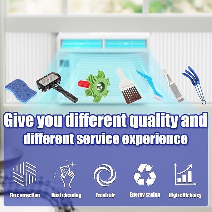 BOJACK Air Conditioner Fin Cleaner kit, Brush Condenser Ac Coil Brush Cleaner, Evaporator Radiator Repair Clean Tool(Pack of 7)