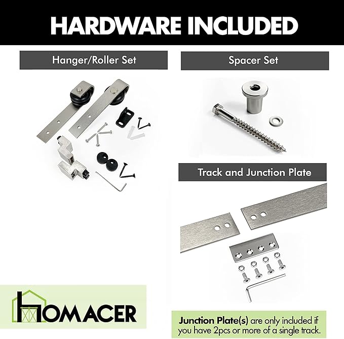 Homacer Mini Brushed Nickel Non-Bypass Sliding Barn Door Hardware Kit, for One/Single Door, 102-inch Long Flat Track, Classic Design Roller, Cabinet TV Stand Console Use…