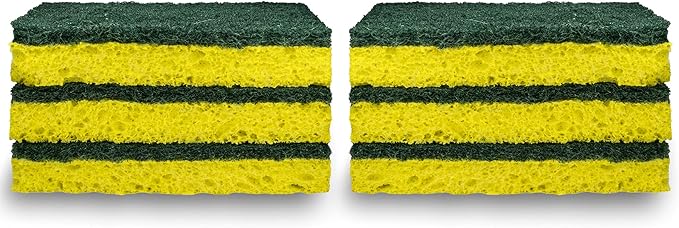 Amazon Basics Heavy Duty Scrub Sponges, Dual-Sided Design, Yellow/Green, 6-Pack, Packaging may vary
