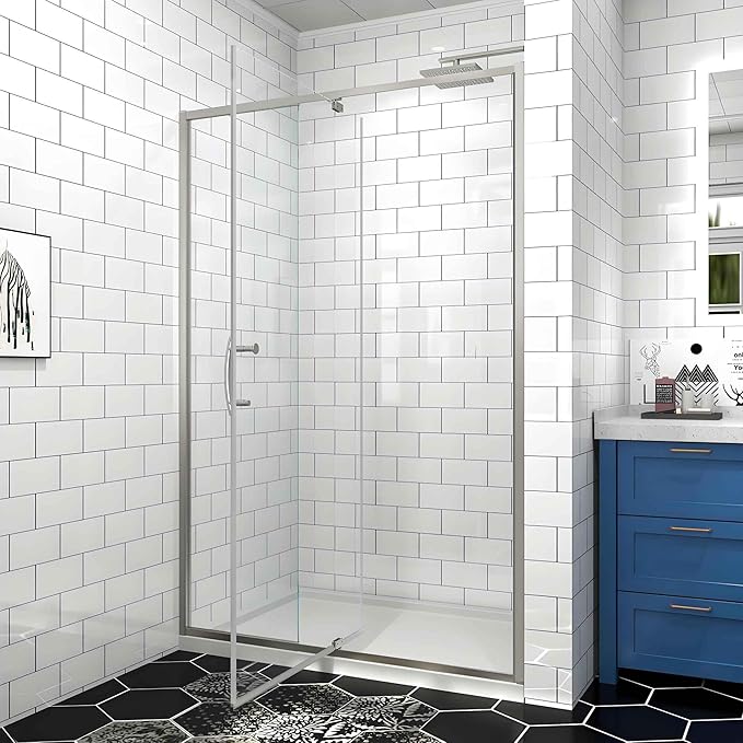 Pivot Glass Shower Door, 44-48" W x 71" H, 1/4"(6mm) Clear SGCC Tempered Glass, Brushed Nickel Finish, Magnetic Closure, Reversible Installation