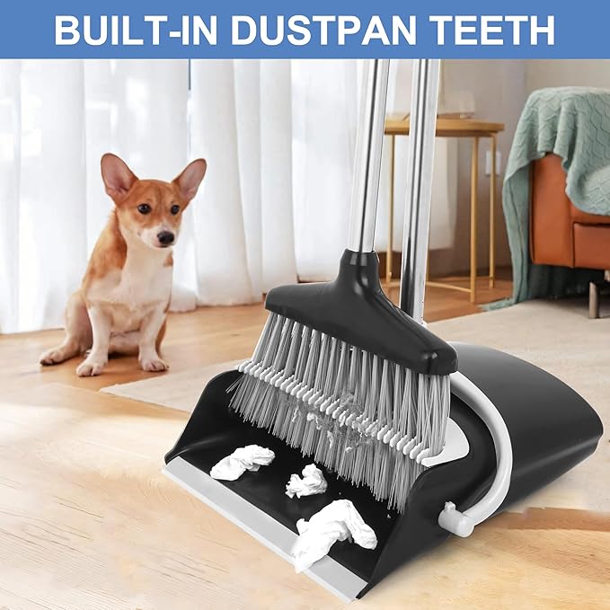 Broom and Dustpan Set Lightweight Lobby Broom and Dust Pan Combo with Long Handle Outdoor Indoor for Home Kitchen Room Office