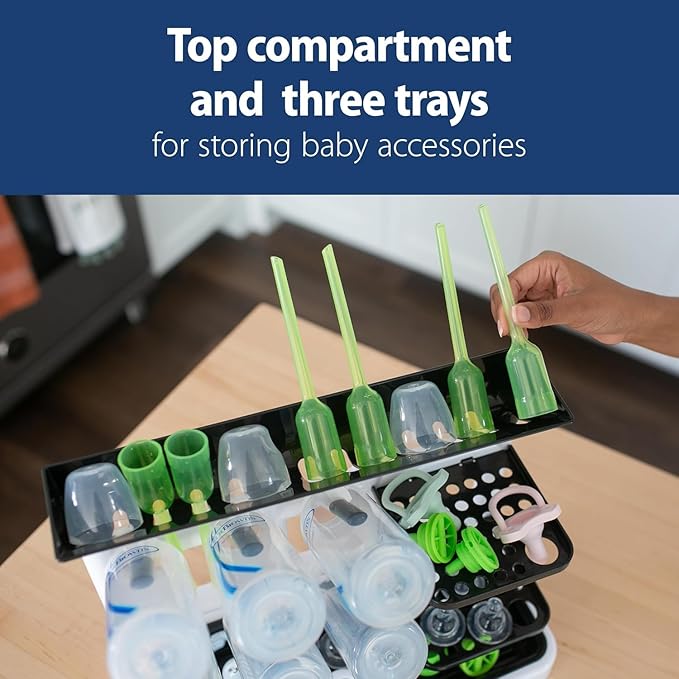 Dr. Brown's Baby Bottle Drying Tower, Stand-Up Drying Rack with Reusable Sponge Baby Bottle Cleaning Brush Set, 3-Pack, Grey