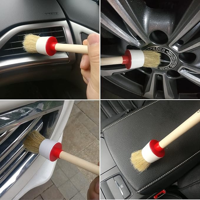 11 Pieces Auto Detailing Brush Set for Cleaning Interior, Exterior, Leather, Including 6 pcs Car Detailing Brushes, 3 pcs Wire Brush and 2 pcs Automotive Air Conditioner Brush