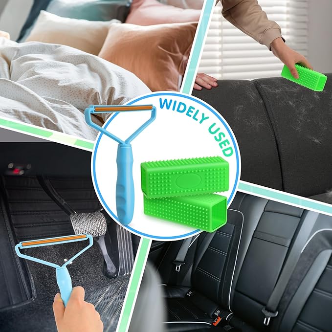 Honeydak 3 Pieces Hair Remover Tool Dog Hair Remover Pro Silicone Cleaner Brush Roller Fuzz Hairball Brush for Carpet Rake, Car Mat, Couch, Pet Bed, Clothes(Green, Light Blue)