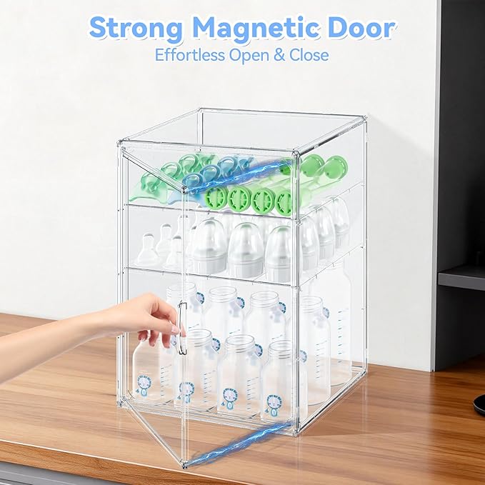 Baby Bottle Organizer for Countertop, Large Clear Bottle Storage Organizer, Baby Bottle Storage Organizer for Bottles, Nipples, Pump Parts & Food Jars, Nursery Cabinet, Kitchen Pantry