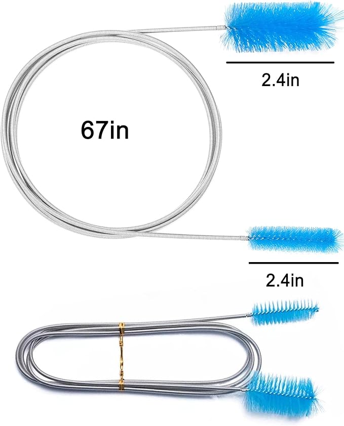 Flexible Long Drain Brush 67in Nylon Cleaner Double Ended Hose Tube Stainless Steel Pipe Brush 10 PCS 8.2in Straw Cleaning Brush