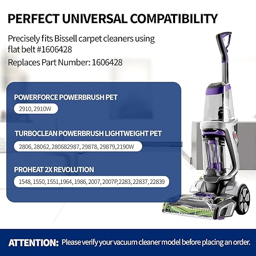 Replacement Belts for Bissell 2910, 2987, 2806, 28062, 29878, 29879, 2190W PowerForce TurboClean PowerBrush Pet Carpet Cleaner, Flat Pump Belt Compatible with Part #1606428 (2 Pack)