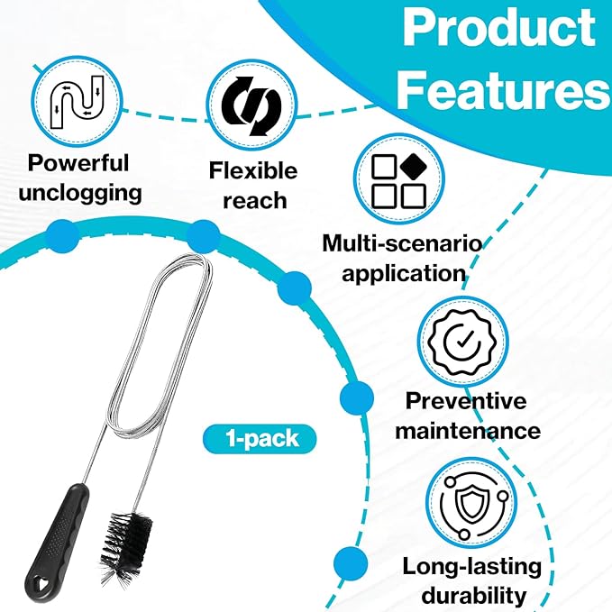 48 Inches Flexible Long Sink Drainage Tool - Sink Blockage Remover - AC Drain Line Cleaner Tool - Reach Tough Clogs Effortlessly