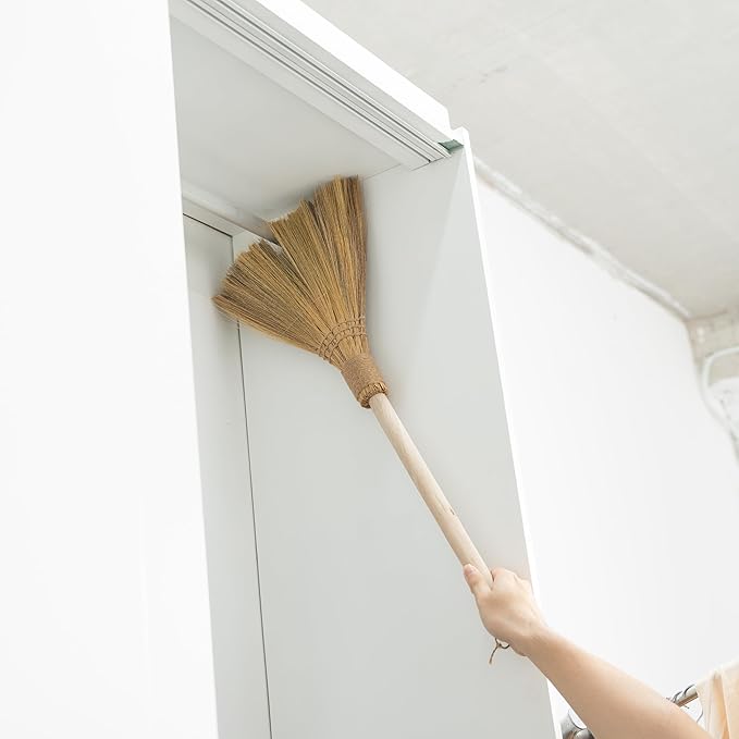 Natural Whisk Sweeping Hand Handle Broom - Brooms for Wedding Jumping Ceremony Halloween DIY Decoration - Vietnamese Straw Soft Broom - 12.2" Width, 28.35" Length