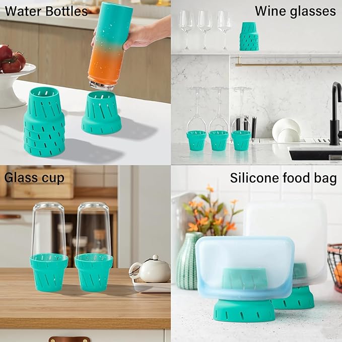 Water Bottle Drying Rack: Silicone Bottle Rack for Faster Drying, Plastic Bag Drying Holder and Cup Accessories Fits Wine Glasses, Coffee Mugs, Fits for Stanley Owala Hydro Flask Yeti CamelBak