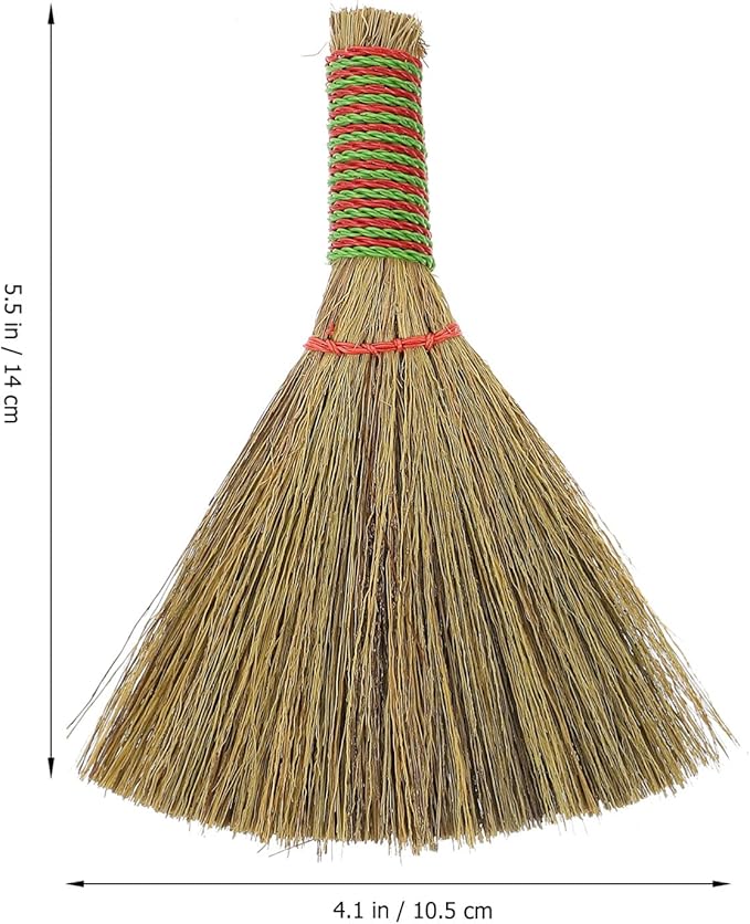 Small Hand Broom 5.5 Inch Straw Bristle Desktop Duster Lightweight Natural Mini Whisk Broom for Table and Furniture Cleaning Portable Household Sweeper