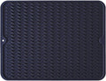 Large 14" x 11" Silicone Dish Drying Mat for Kitchen Counter, Easy clean, Quick Dry, Heat-resistant Dish Drainer Mat for Sink,Refrigerator or Drawer liner (Food Grade Silicone-Dark Blue)