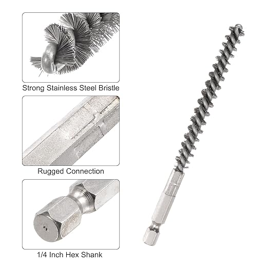 HARFINGTON 2pcs Stainless Steel Bore Brush 10mm Dia Cleaning Wire Brush with Handle 1/4 Inch Hex Shank for Tubes, Ports, Bearings