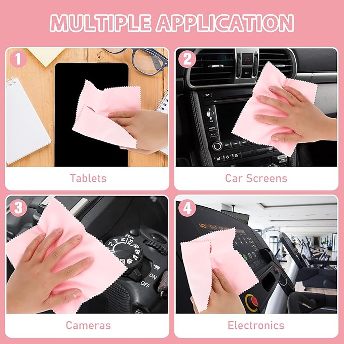 10 Pcs Microfibre Glasses Cleaning Cloths, Soft Glasses Cleaner Cloth Lens Cleaning Cloth Reusable Eyeglasses Cleaning Tool for Camera Lens Cell Phone Screens Cleaner Accessories(Pink)