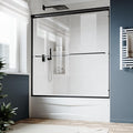 SUNNY SHOWER Double Sliding Glass Door 60" W x 62" H Shower Door 1/4" Tempered Glass Sliding Door Semi-Frameless Shower Glass Enclosure Bypass Walk in Shower Cabin, Matte Black