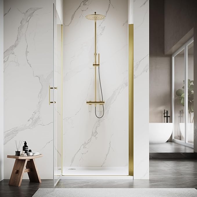 Glass Shower Door 35.5-37" W x 72" H, UCALAFEE Frameless Pivot Shower Door with 1/4" (6mm) SGCC Clear Tempered Glass, Waterproof Seal, Easy Clean & Anti-Fog Coating, Reversible Design, Brushed Gold