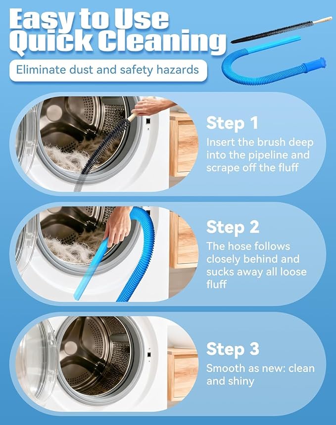 New Dryer Vent Cleaning Kit for Vacuum, Universal Dryer Lint Vacuum Attachment with Long Flexible Hose & Brush, Dryer Lint Vac Attachment for Quick Lint Removal, for Most Vacuum Cleaners (1PC)
