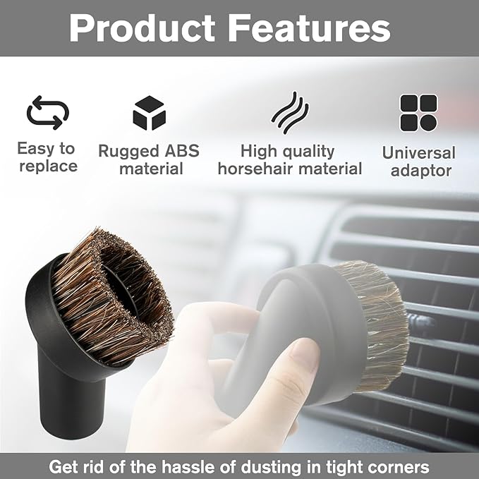 6Pack Round Soft Horse Hair Vacuum Brush Attachment For Shark Vacuum Brush Attachment with Vacuum Hose Adapter, Vacuum Attachments & Brushes, Deep Car Upholstery & Narrow or Vulnerable Area