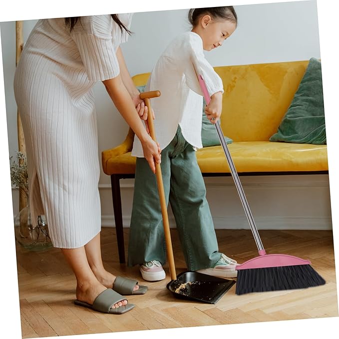 Unomor Clean Broom Stainless Steel Household Broom with Long Handle Soft Bristle Sweeping for Indoor and Outdoor Floor Cleaning Compact Reusable Dust Brush Pink 34.37 * 11.96 * 1.18in