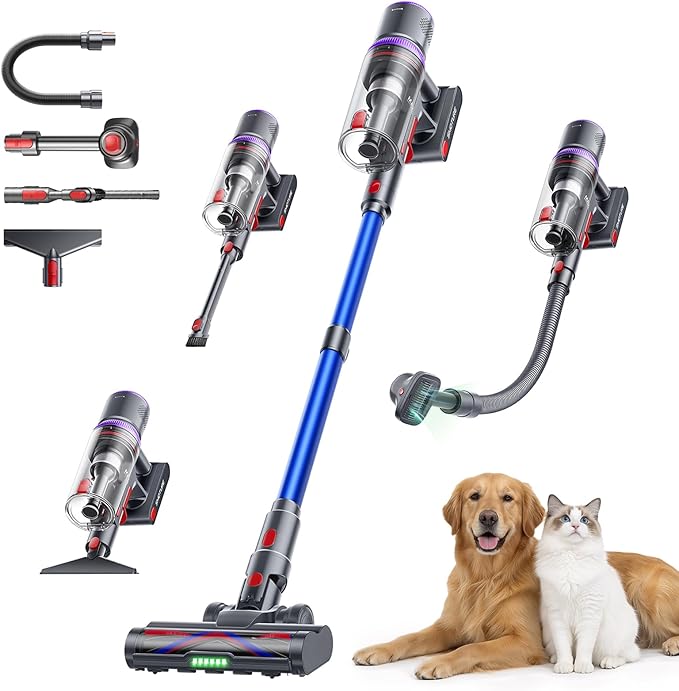 SMOTURE Cordless Vacuum Cleaner, 650W 55KPA 70 Mins Vacuum Cleaners for Home, Pet Brush & Sofa Brush, 3.3Ft Hose, Wall-Mount Charging, Stick Vacuum for Pet Hair/Sofa/Carpet/Hard Floor