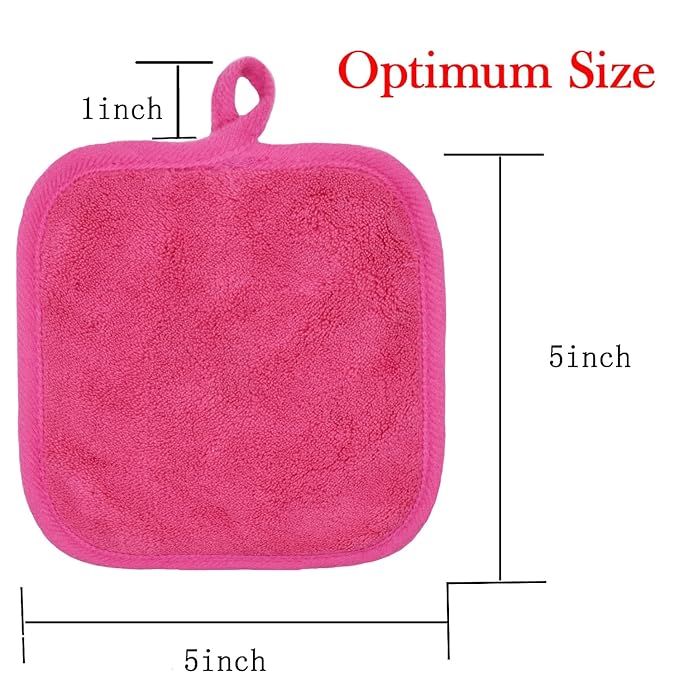 Makeup Remover Cloths for Face, Eye, Lips - Reusable Makeup Remover Pads Soft Microfiber Facial Cleansing Cloths 5 x 5 inch 12 Pack (Dark Pink)