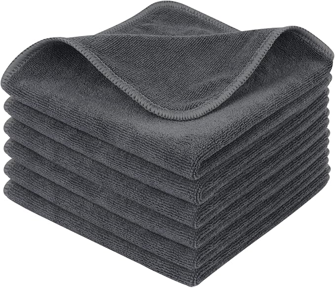 SINLAND Microfiber Cleaning Cloth Ultra Absorbent Softer Towel Reusable Cloth No Streak Lintless Cleaning Clothes for Home, Kitchen, Car, Window Use 12x12 Inch Slate Grey 6 Pack