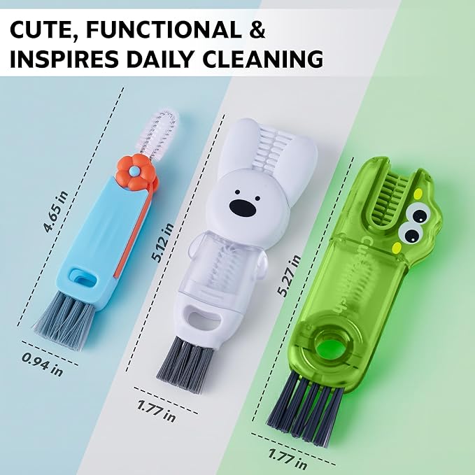 Cup Lid Cleaning Brush, 3 in 1 Lid Cleaner for Tumblers and Water Bottles, Gap Cleaning Brush with Straw Hole Detail Tool, Multifunctional Brush for Daily Use (Blue Green)