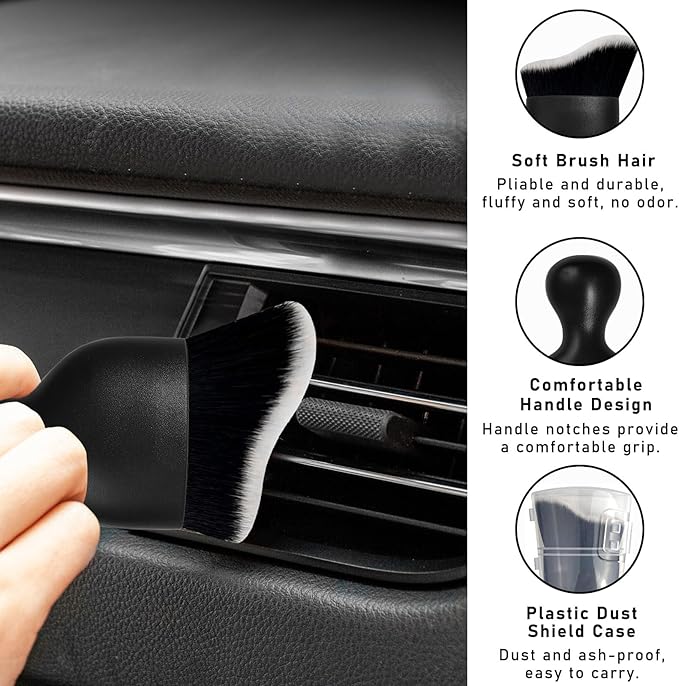 2PCS Car Interior Dust Brush, Soft Scratch Free Auto Detailing Brushes, Universal Vehicle Interior Cleaning Tool for Automotive Dashboard, Air Vents, Leather (Black & White)