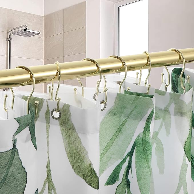 24 Pack Double Shower Curtain Hooks Rings, TENOVEL Double Sided Shower Curtain Hooks Rust Proof for Shower Curtain, Stainless Steel Bathroom Shower Hangers Rings for Shower Rods, Gold