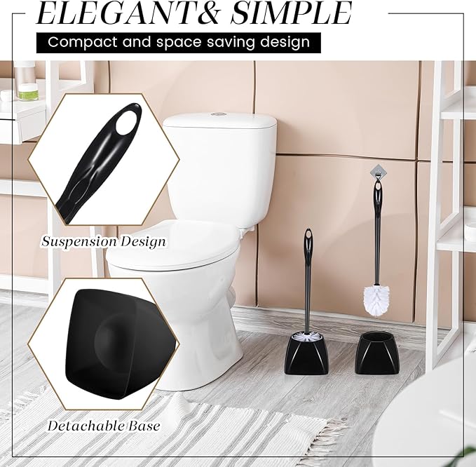 15 Sets Toilet Holder and Brush Set 16.14 Inch Toilet Bowl Cleaner Brush with Caddy Bathroom Scrub Plastic Scrubber with Long Handle for Bathroom Cleaning, Easy to Assemble (Black)