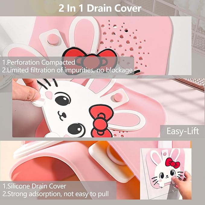 2-in-1 Shower Drain Hair Catcher & Bathtub Drain Cover, Odor-Proof Silicone Hair Stopper for Bathroom, Tub, Sink, Kitchen, Laundry - Prevents Clogs and Unpleasant Smells (2, Pink)