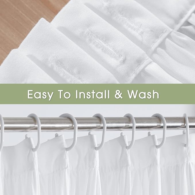 Victorian Ruffle Shower Curtain 72" W x 96" H, Vintage Handcrafted Bow Tie Bath Curtain for Master Bathroom, Ruched Microfiber Bathroom Curtain with 12 Buttonholes, White (LQ-10)