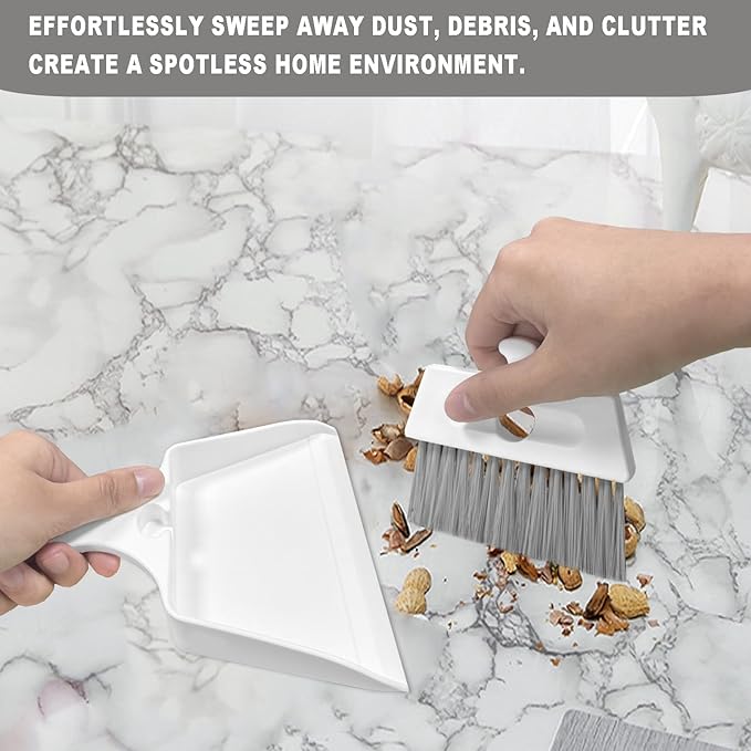 Mini Broom and Dustpan Set – Ultra-Thin Small Broom and Dustpan Set for Tight Spaces Compact Dust Pan and Mini Hand Broom Combo Effortless Cleaning with Wall-Mountable Design
