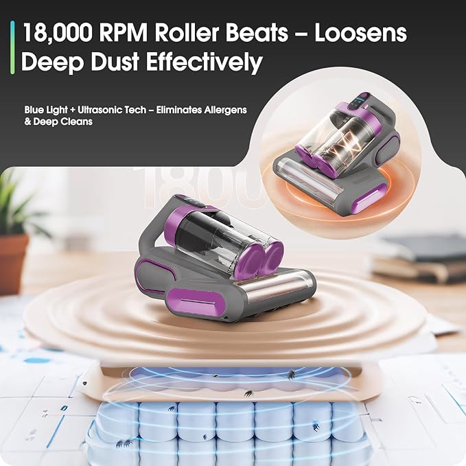 Cordless Handheld Vacuum for Mattress, Sofa & Carpet - Strong Suction, Cleaning Light with Vibration Technology - Portable Bed, Couch, Furniture Cleaner（Grayish Purple）