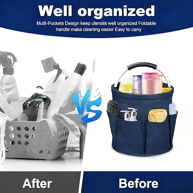 Qivine Cleaning Caddy for Cleaning Supplies, 17L Cleaning Supply Caddy with Handle Foldable Cleaning Supplies Organizer Bucket Tool Bag Organizer Cleaning Products Organizers for Home, Garden