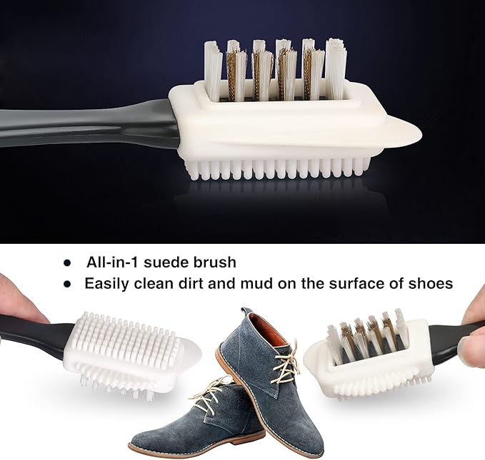 MAXIMILIAN Shoe Cleaner Kit. Brush with Extra 2 Erasers for Shoes & Boots. Horse Hair Shoe Brushes for Polishing, Cleaning & Buffing Leather Shoes - Boot Brush with Soft Bristles