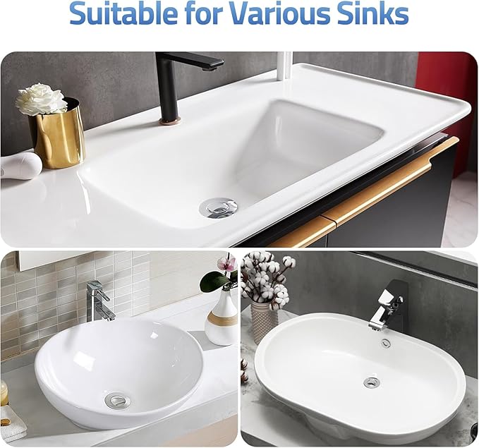 3Pcs 3-in-1 Bathroom Sink Stopper Hair Catcher for 1.15-1.6 in, Universal Stainless Steel Drain Strainer, Pop-Up Bathroom Sink Stopper with Basket