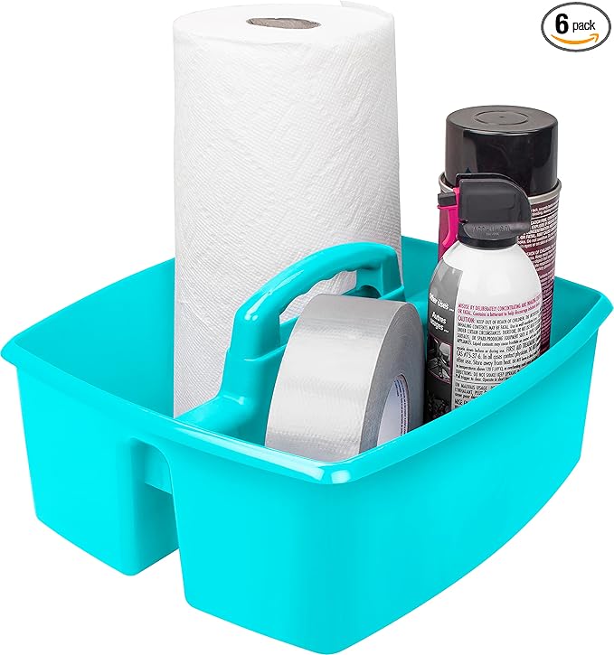Storex 2-Compartment Large Caddy – Multipurpose Classroom Organizer with Handle, Teal, 6-Pack (00959U06C)