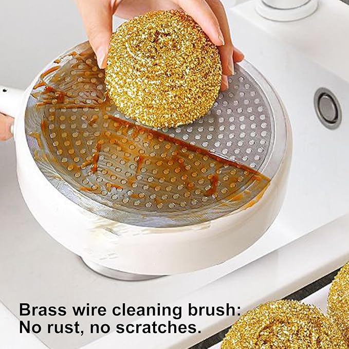 Copper Scouring Ball - Heavy Duty Copper Dish Scrubber, Gentle Non Scratch Cleaning Pad | Household Kitchen Cleaning Tools, Effective Pot, Pan, and Sink Scraper, Multipurpose Kitchen Tool for Baby Bot