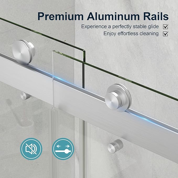 KPUY Frameless Shower Door, 49-54" W x 76" H Double Sliding Glass Shower Door, 1/4" (6mm) Thick Tempered Clear Glass with Explosion-Proof Film Nano Coating, Brushed Nickle